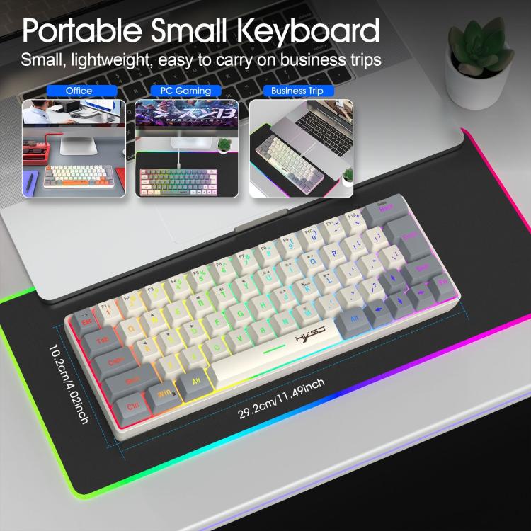 HXSJ V400 Wired Color Matching RGB Backlit Membrane Keyboard 63 Key Caps, Cable Length: 1.7m, V400 Beige + Grey, V400 Grey + Beige, V400 Beige + Grey + Orange, V400 Grey + Beige + Orange