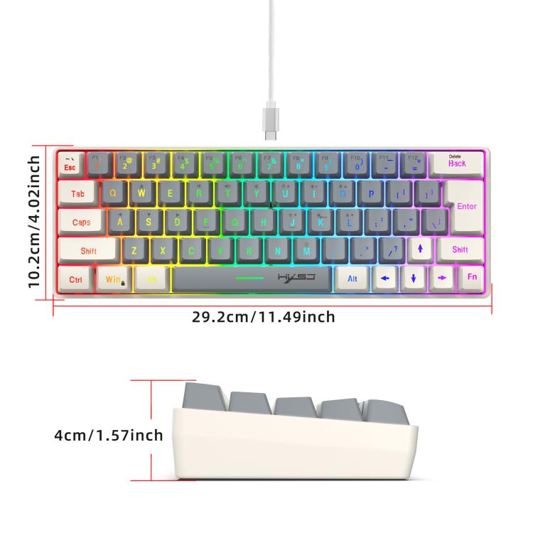 HXSJ V400 Wired Color Matching RGB Backlit Membrane Keyboard 63 Key Caps, Cable Length: 1.7m, V400 Beige + Grey, V400 Grey + Beige, V400 Beige + Grey + Orange, V400 Grey + Beige + Orange