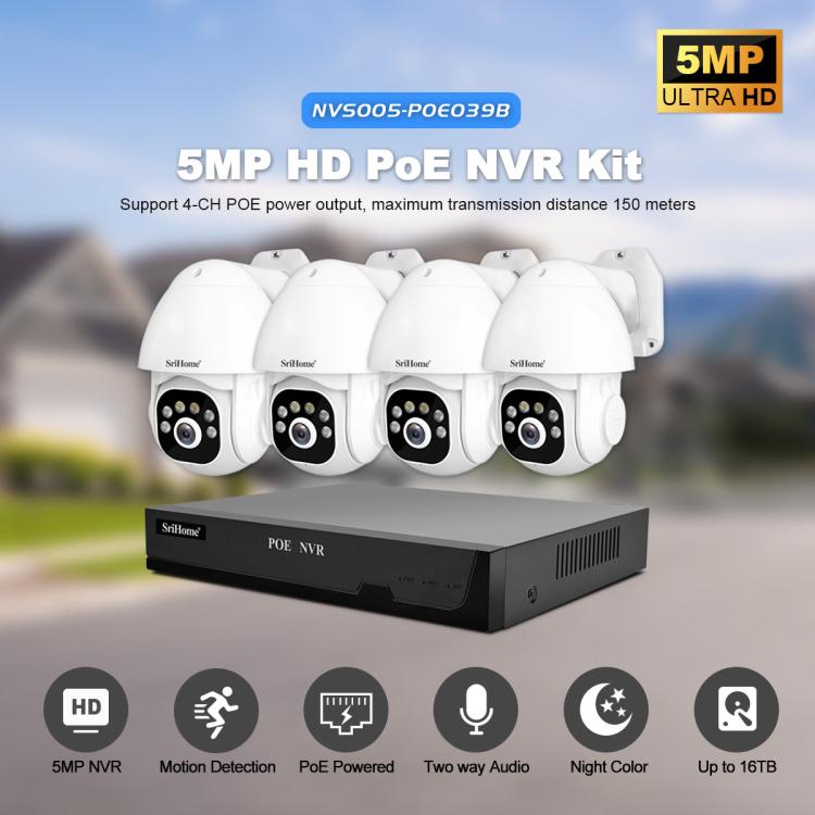 SriHome NVS005-PoE039 5MP 4CH HD PoE NVR Security Camera System Kit, NVS005-PoE039