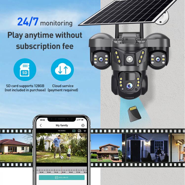 VTS29 6MP Multi-lens Panoramic Solar Surveillance PTZ Dome Camera, Southeast Asia WiFi, Southeast Asia 4G, European 4G