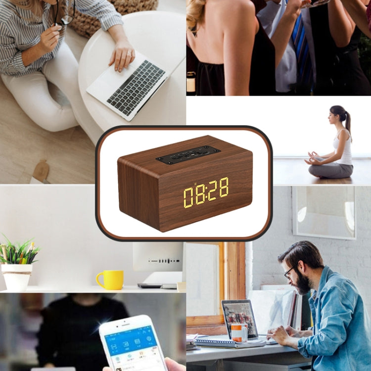 W5C Subwoofer Wooden Clock Bluetooth Speaker, Support TF Card & 3.5mm AUX, Brown Wood, Yellow Wood