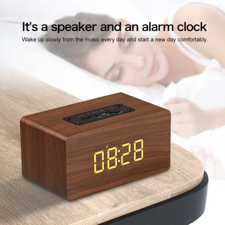 W5C Subwoofer Wooden Clock Bluetooth Speaker, Support TF Card & 3.5mm AUX, Brown Wood, Yellow Wood