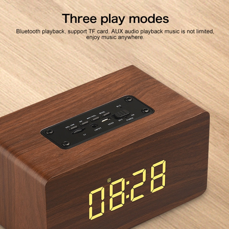 W5C Subwoofer Wooden Clock Bluetooth Speaker, Support TF Card & 3.5mm AUX, Brown Wood, Yellow Wood