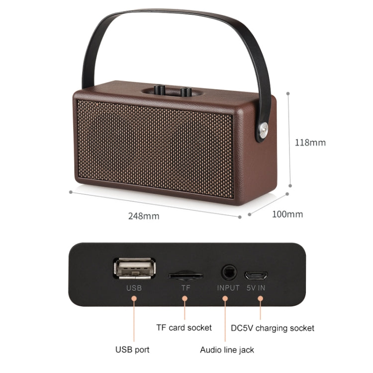 D30 Portable Subwoofer Wooden Bluetooth 4.2 Speaker, Support TF Card & 3.5mm AUX & U Disk Play