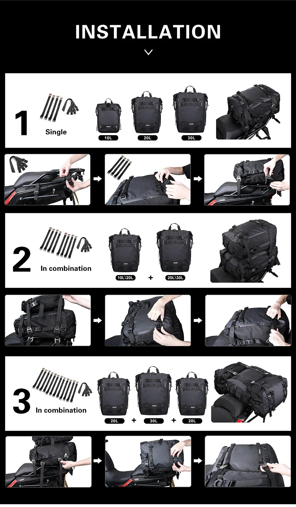 Motorbike Motorcycle Luggage Pack Multi-Function Waterproof Motocross Rear Seat Bag 10L 20L 30L Outdoor Riding Backpack