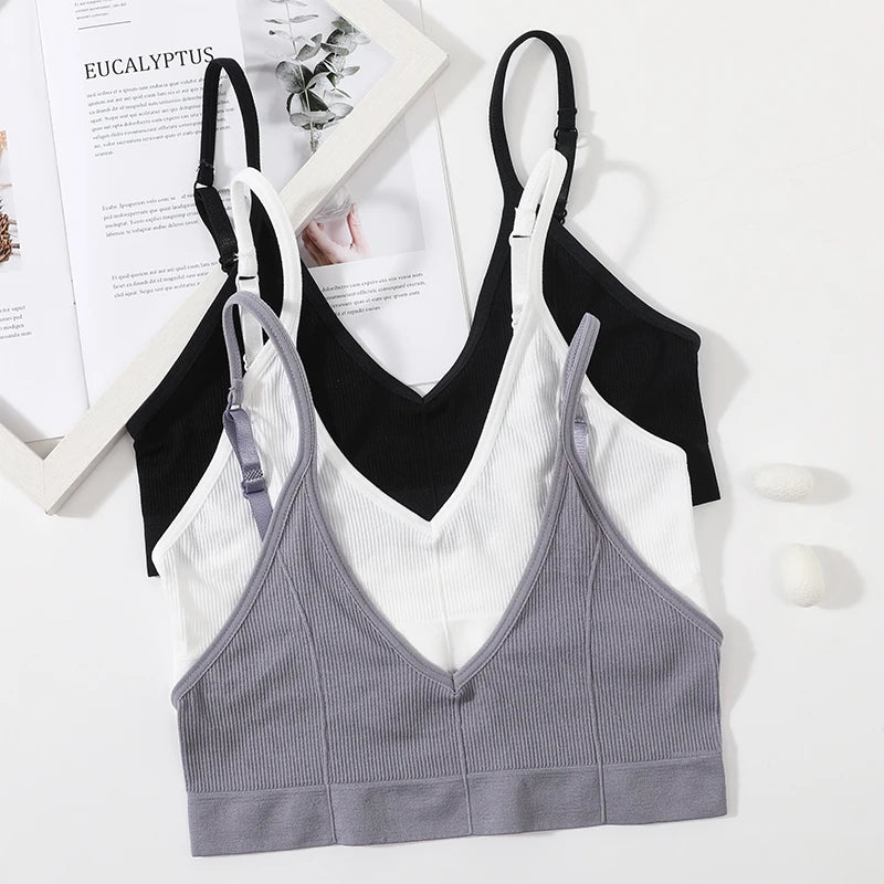 Seamless Tube Tops Women Push Up Bras U-shaped Back Bra Sexy Lingerie Female Brassiere Adjust Straps Ribbed Sports Underwear