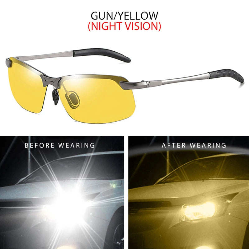 FUQIAN Photochromic Sunglasses Men Women Vintage Metal Polarized Sun Glasses For Male Night Vision Driving Sunglass