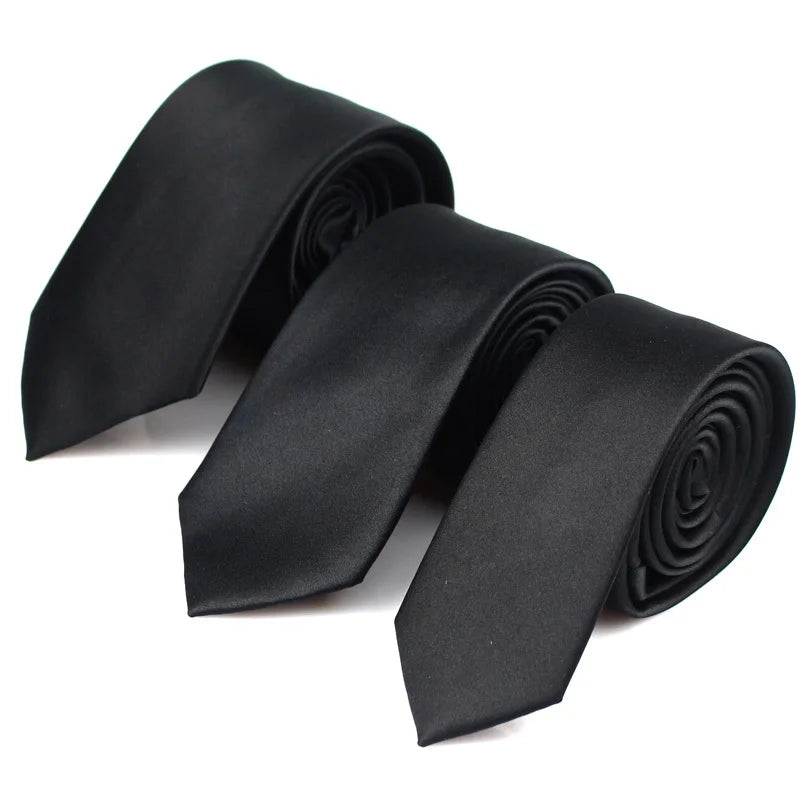 New Classic Black Ties for Men Silk Mens Neckties for Wedding Party Business Adult Neck Tie 3 Sizes Casual Solid Tie