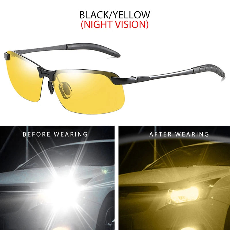 FUQIAN Photochromic Sunglasses Men Women Vintage Metal Polarized Sun Glasses For Male Night Vision Driving Sunglass