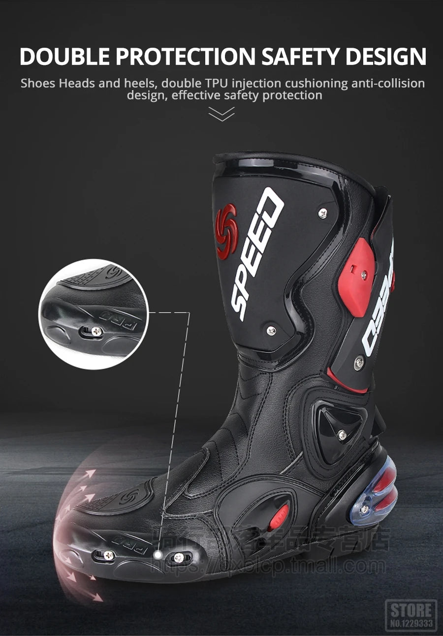 Motorcycle Boots Men Women Riding Mid-Calf Ankle Protective Shoes Moto Motorbike Equipment Racing Long Boot B1001
