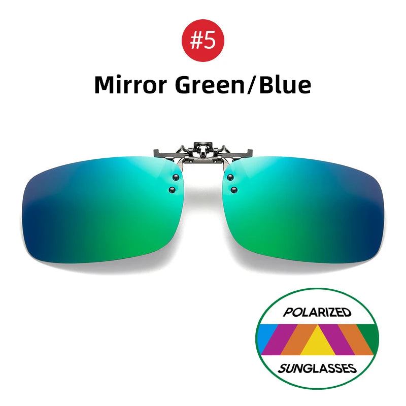 VIVIBEE Mirror Blue Flip Up Clip on Sunglasses Fishing Men Square Polarized Lens Metal Night Vision Driving UV400 Women Glasses