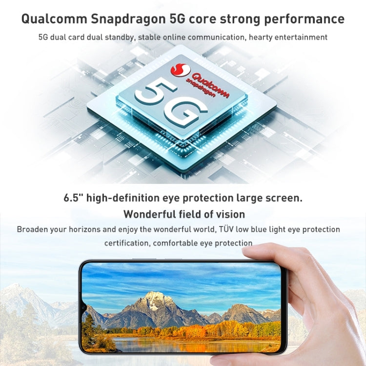 Dual Back Cameras, Side Fingerprint Identification, 5000mAh Battery, 6.5 inch Magic UI 5.0 (Android R) Qualcomm Snapdragon 480 Plus Octa Core up to 2.2GHz, Network: 5G, Not Support Google Play, 6GB+128GB