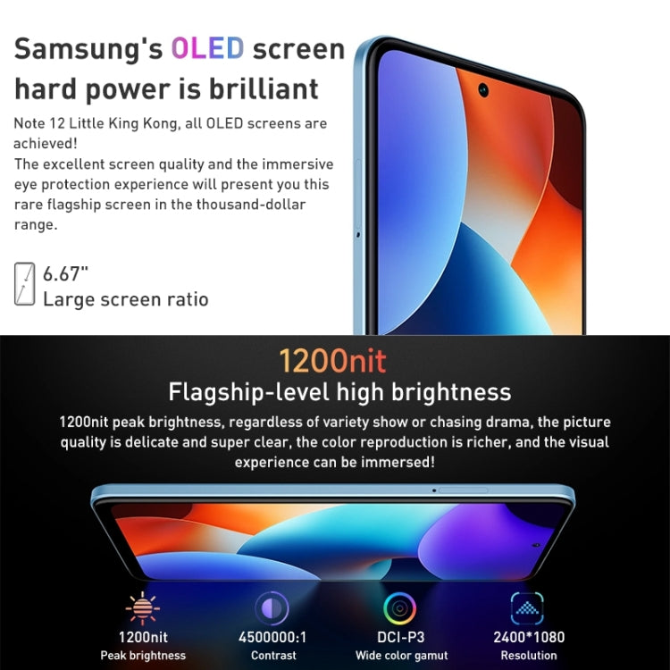 Dual Back Cameras, 5000mAh Battery, Side Fingerprint Identification, 6.67 inch MIUI 13 Qualcomm Snapdragon 4 Gen1 Octa Core up to 2.0GHz, Network: 5G, Dual SIM, IR, Not Support Google Play, Note 12 5G,8GB+128GB, Note 12 5G, 8GB+128GB