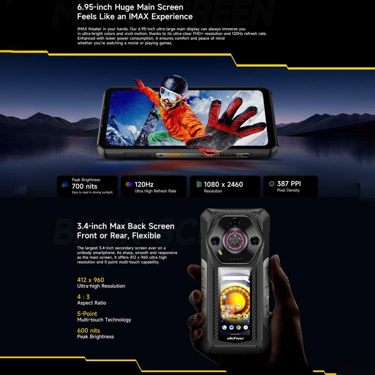 Dual Back Cameras, IP68/IP69K Waterproof Dustproof Shockproof, Face ID & Fingerprint Identification, 6.58 inch Android 13 MediaTek Helio G99 Octa Core up to 2.2GHz, Network: 4G, OTG, NFC, Global Version with Google Play, Armor 21