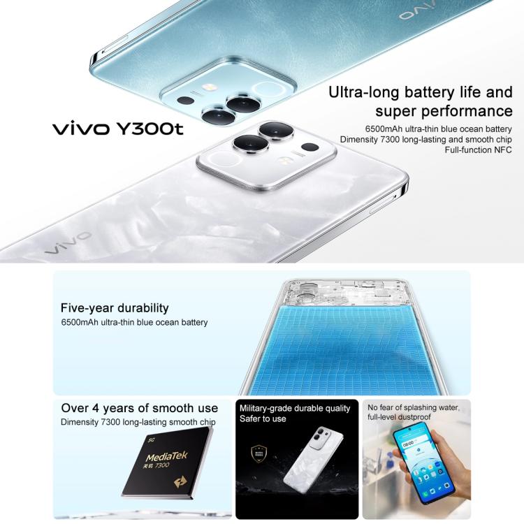 vivo Y300t, 8GB+128GB, Face ID / Side Fingerprint, 6.72 inch Android 15 OriginOS 5 Dimensity 7300 Octa Core, OTG, NFC, Network: 5G, 8GB+128GB