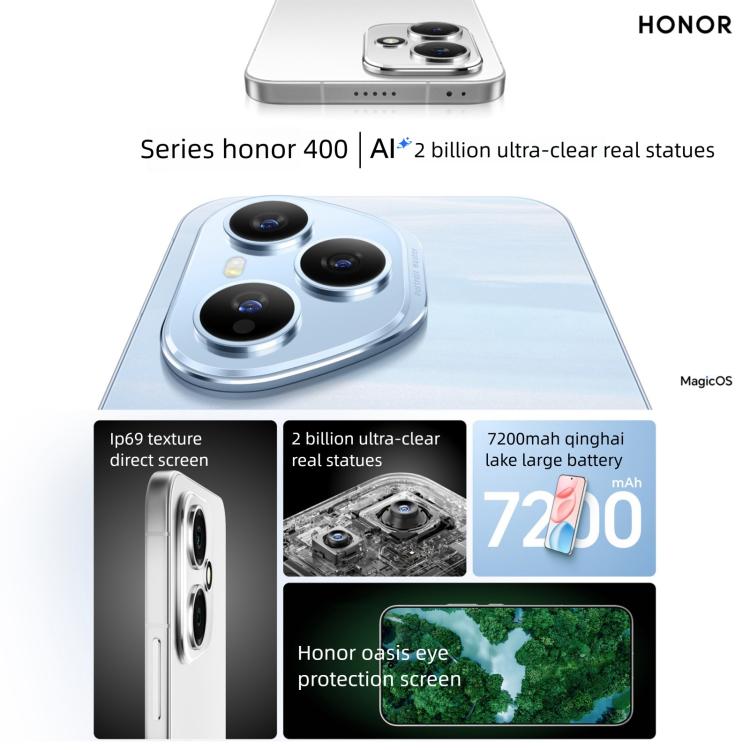 Honor 400, 12GB+256GB, Screen Fingerprint, 6.55 inch MagicOS 9.0 / Android 15 Snapdragon 7 Gen 4 Octa Core, Network: 5G, NFC, OTG, Support Google Play, Honor 400, 12GB+256GB