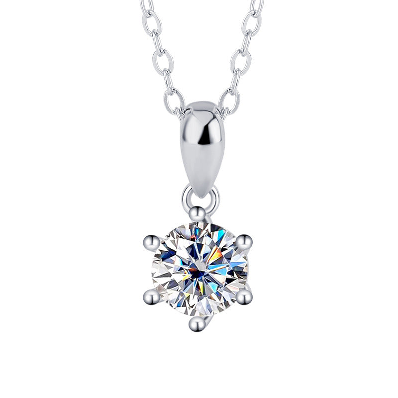 S925 Sterling Silver Moissanite Classic Six-claw Ring Necklace Female Stud Earrings