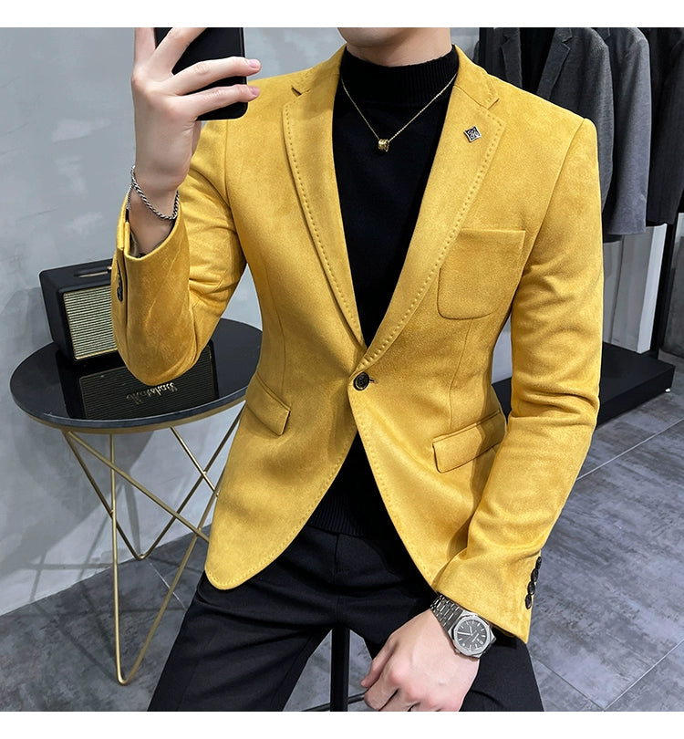 Men's Deerskin Fleece Jacket Suit Coat Blazer Men's Business Leisure Slim Fit Brand Fashion High Quality Single Button Suit Coat