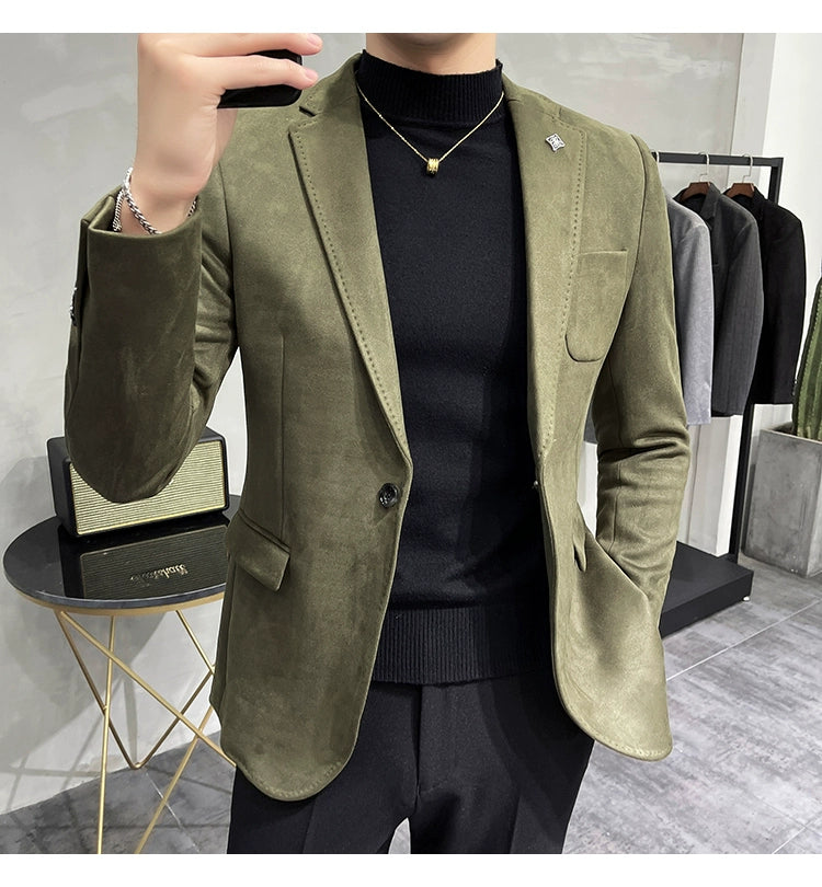 Men's Deerskin Fleece Jacket Suit Coat Blazer Men's Business Leisure Slim Fit Brand Fashion High Quality Single Button Suit Coat