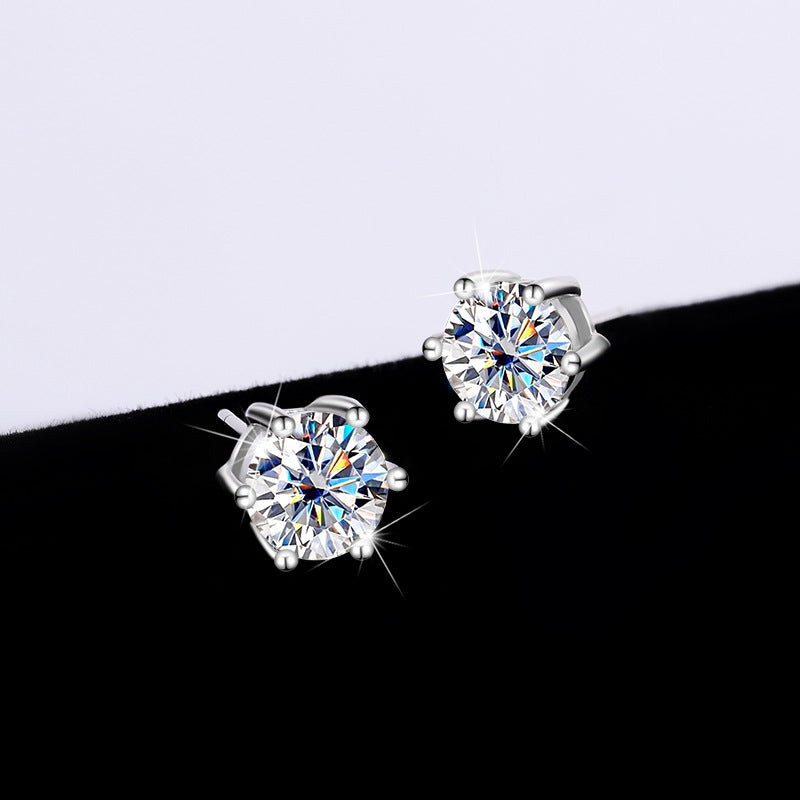 S925 Sterling Silver Moissanite Classic Six-claw Ring Necklace Female Stud Earrings