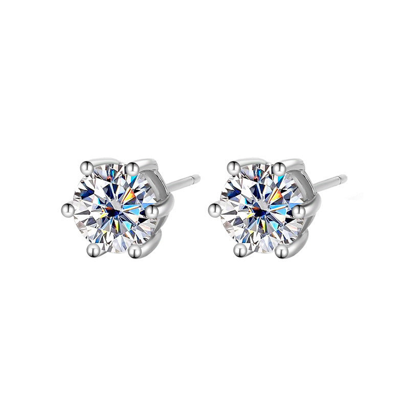 S925 Sterling Silver Moissanite Classic Six-claw Ring Necklace Female Stud Earrings