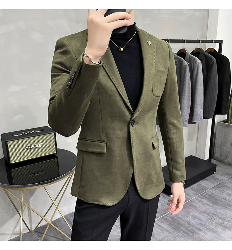 Men's Deerskin Fleece Jacket Suit Coat Blazer Men's Business Leisure Slim Fit Brand Fashion High Quality Single Button Suit Coat