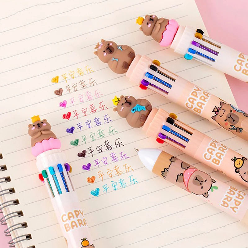 10 Colors Ballpoint Pen Capybara 0.5mm Colorful Ink Gel Pens Silicone Kawaii Pens School Office Supplies Stationery
