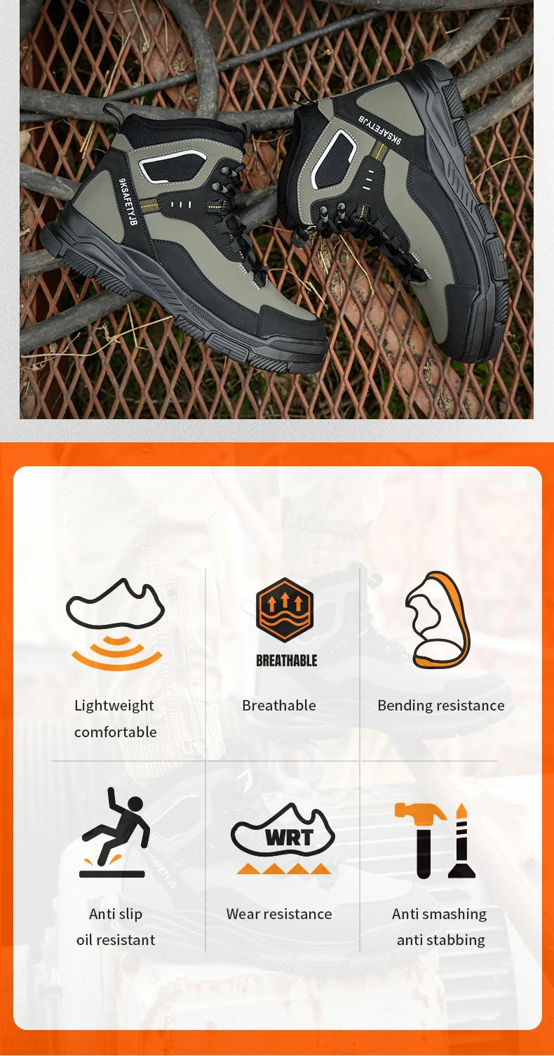 Man Safety Shoes Puncture-Proof Work Sneaker Waterproof Work Shoes Steel Toe Shoes Safety Boots Indestructible Shoes Lightweight