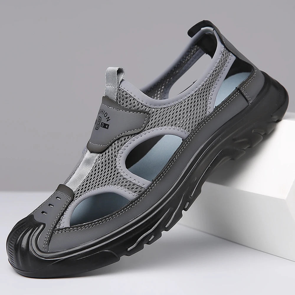 Summer Breathable Men's Baotou Sandals Hollowed Out Mesh Shoes Outdoor Non-slip Lightweight Sports Casual Beach Shoes