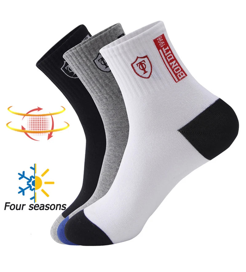 5 Pairs Apring And Fall Mens Sports Socks Summer Leisure Sweat Absorbent Comfortable Thin Breathable Basketball Meias EU 38-47