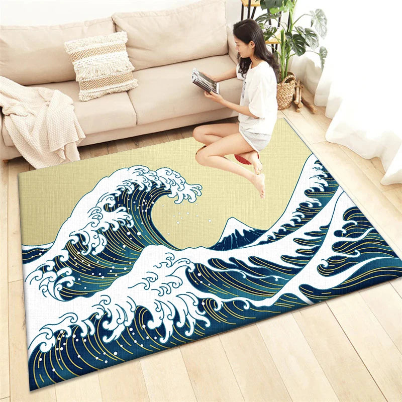 Japanese Style Printed Carpet Living Room Home Decor Sofa Table Rug Anti Slip Chair Cushion Lounge Mat Picnic Camping Ar