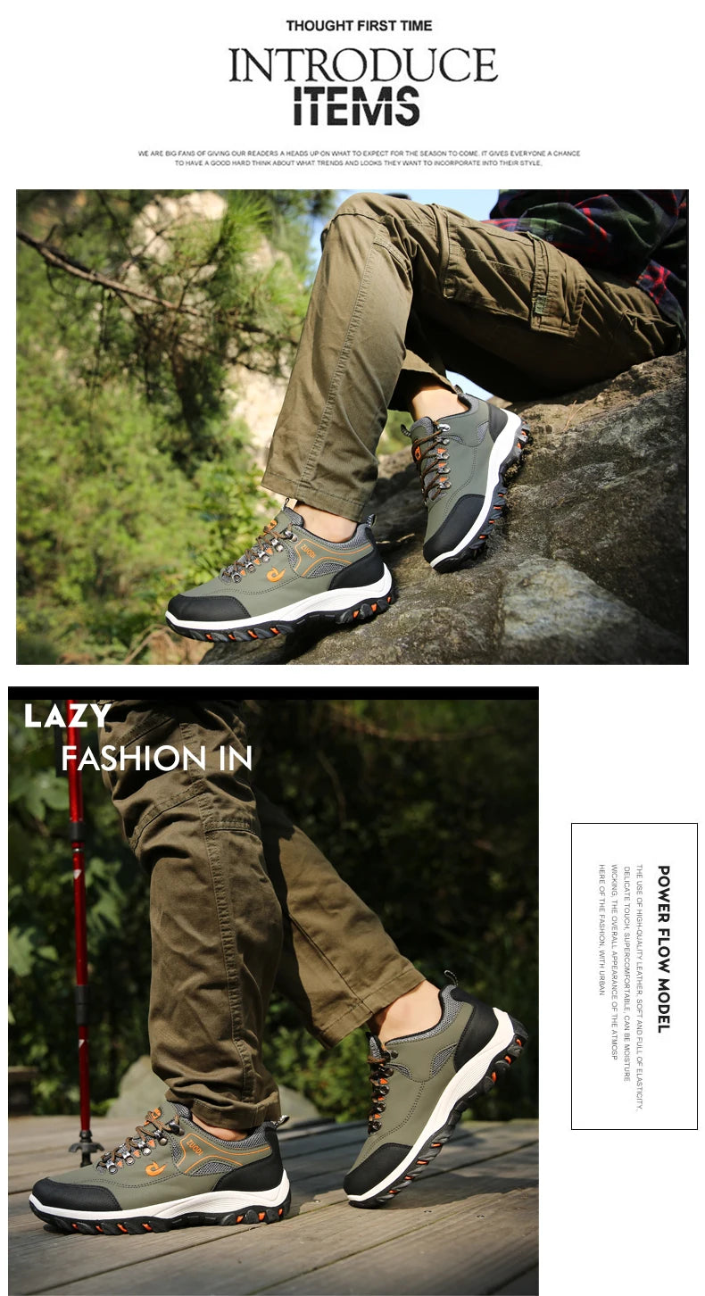 Men's Hiking Shoes Waterproof Leather Outdoor PU Shoes Wear-resistant Men Trekking Walking Hunting Tactical Sneakers