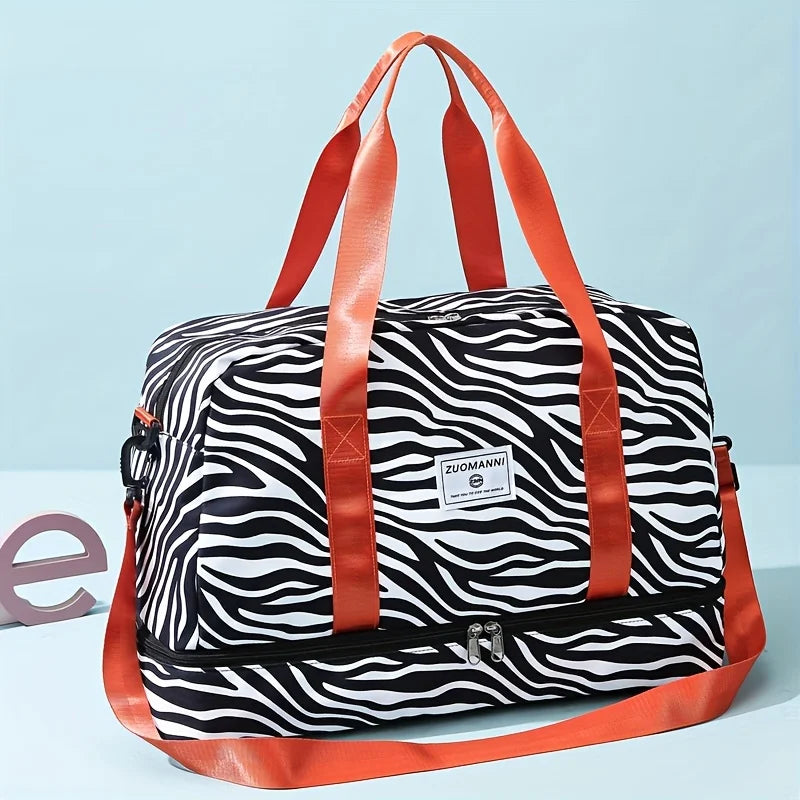 Spacious & Durable Women's Carry-On Travel Bag with Animal Print Nylon Large Capacity Sports Gym Bag Weekend Overnight Bag