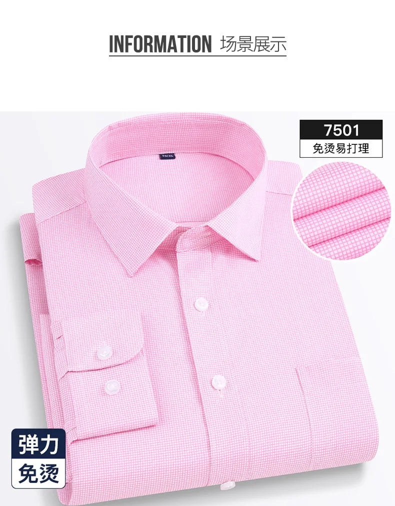 Four seasons new men's long sleeve thin check shirt business casual social wear easy to take care of perspiration breathable
