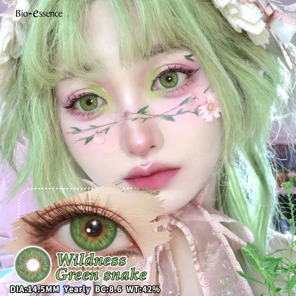 Bio-essence 2Pcs Cosplay Colored Contact Lenses Crazy White Contact Lenses Anime Black Eye Lenses Halloween Beauty Makeup Lens