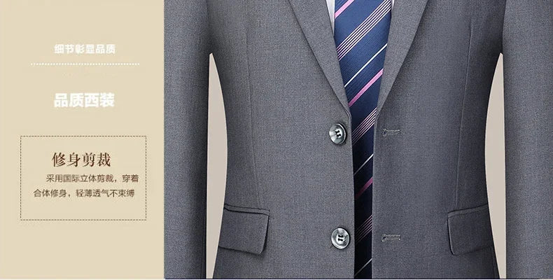 Men's 2024 Slim-fit Two-button Business Suit Professional Work Formal Two-piece Set Trousers Included S-6XL