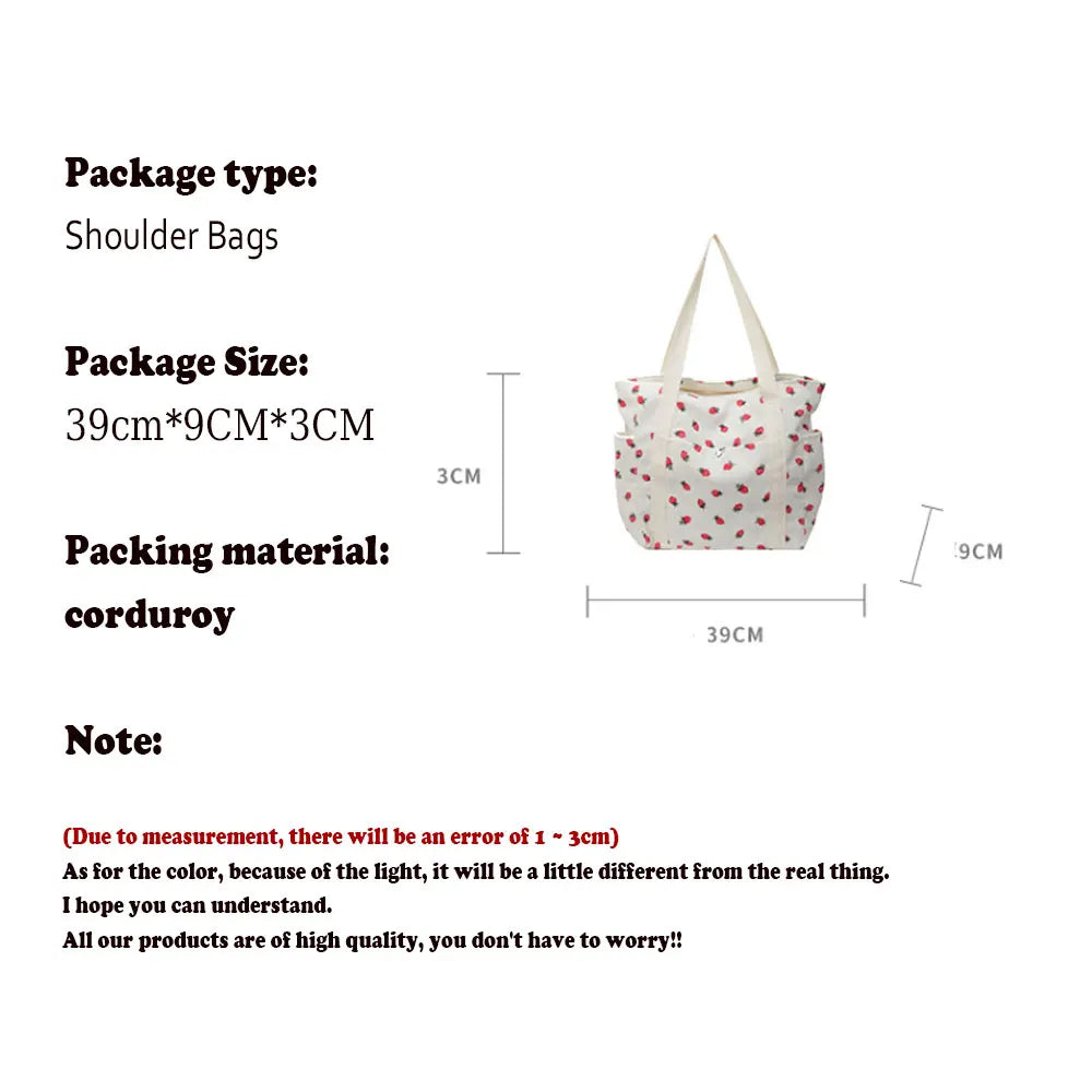Strawberries Corduroy Handbag Sweet Women's Bag Fashionable Versatile Shoulder Bag Beautiful Simple Commuter Women's Tote Bags