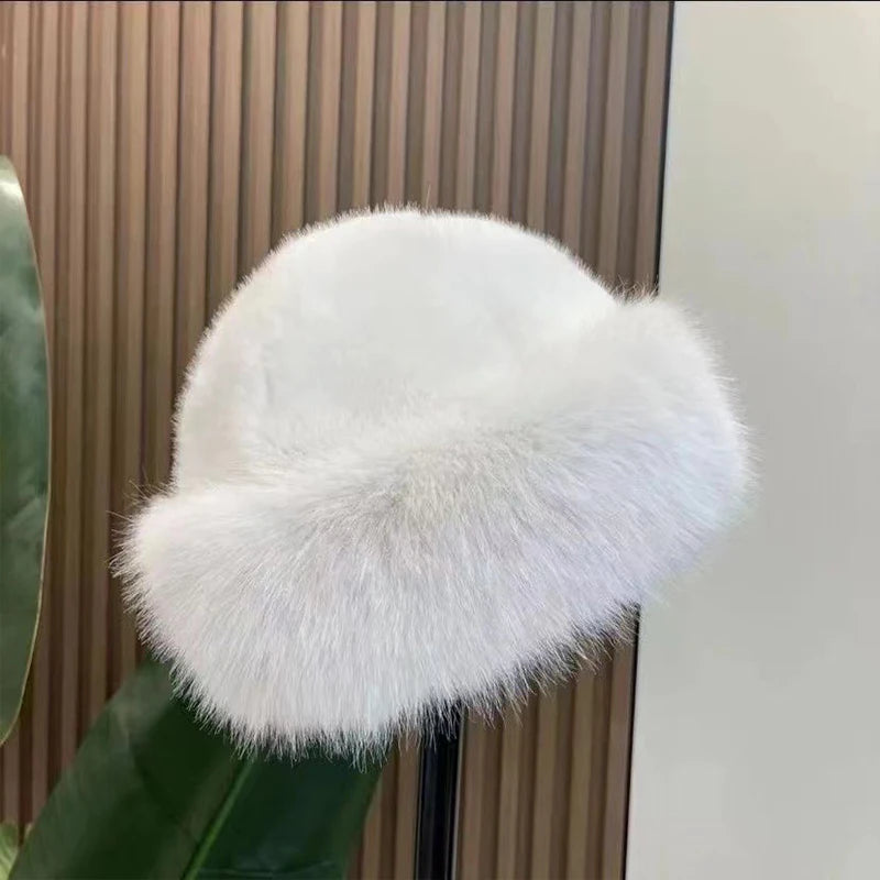 Winter Thick Warm Furry Beanies Hat Women Fashion Imitation Mink Fur Russian Cap Solid Color Plush Brimless Cap Brimless Ski Hat