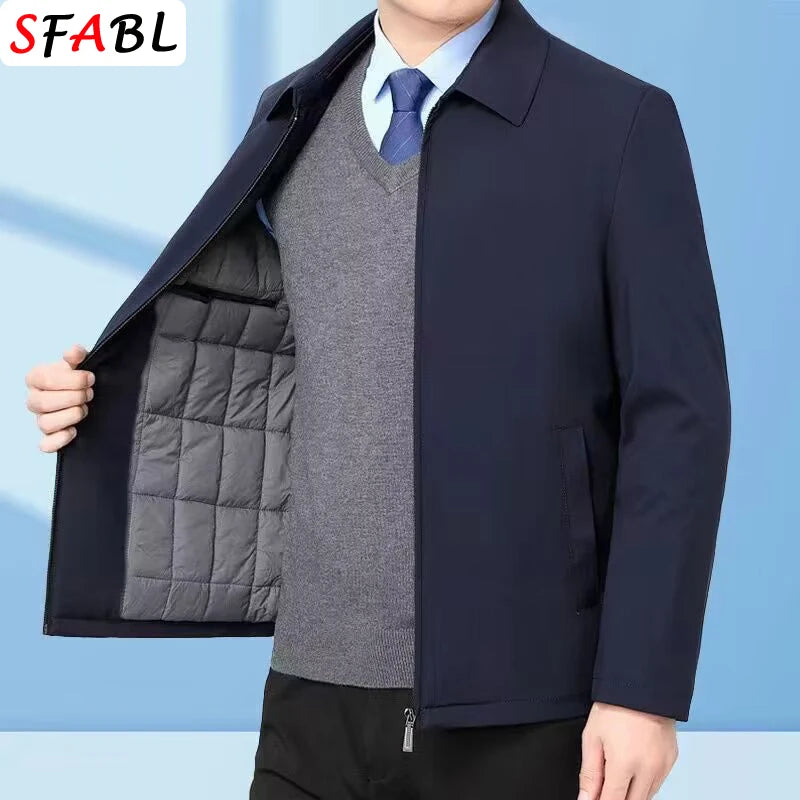 Warm Padded Blazers for Men's Winter Jacket Luxury Casual Winter Jackets for Men Formal Business Office Dress Coat Outwear Black