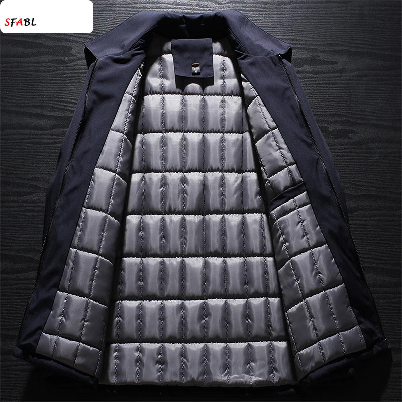 Warm Padded Blazers for Men's Winter Jacket Luxury Casual Winter Jackets for Men Formal Business Office Dress Coat Outwear Black