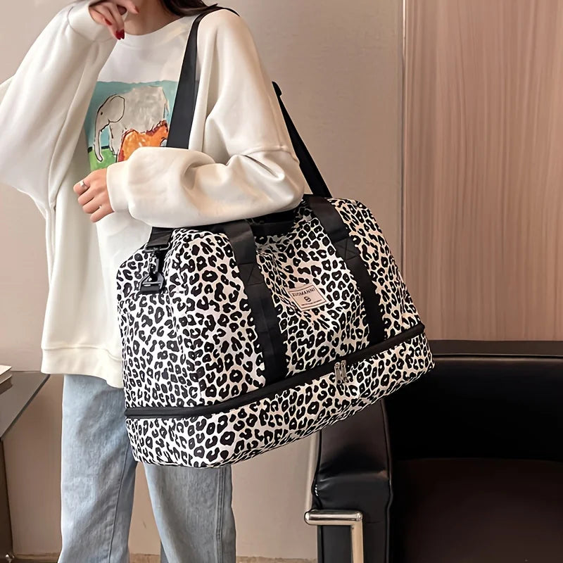 Spacious & Durable Women's Carry-On Travel Bag with Animal Print Nylon Large Capacity Sports Gym Bag Weekend Overnight Bag