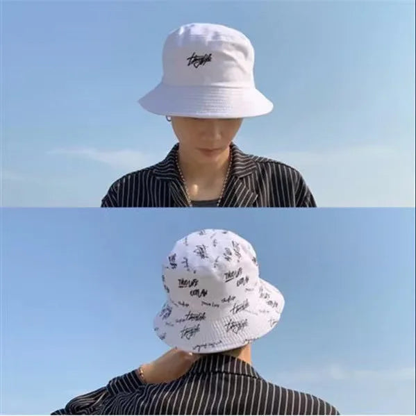 Double-sided Wear Bucket Hats for Men Women Japanese Graffiti Letter Outdoor Sun Caps Unisex Wide Brim Foldable Fisherman Gorrs