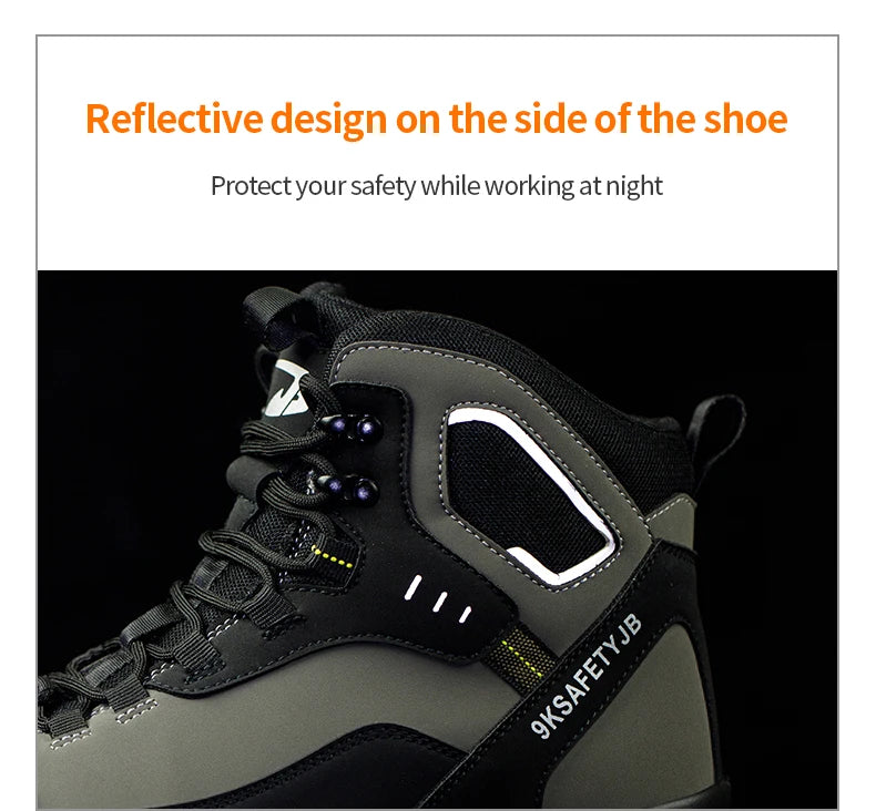 Man Safety Shoes Puncture-Proof Work Sneaker Waterproof Work Shoes Steel Toe Shoes Safety Boots Indestructible Shoes Lightweight
