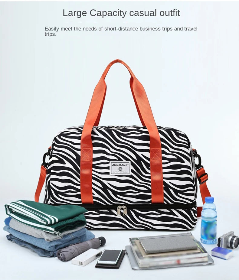 Spacious & Durable Women's Carry-On Travel Bag with Animal Print Nylon Large Capacity Sports Gym Bag Weekend Overnight Bag
