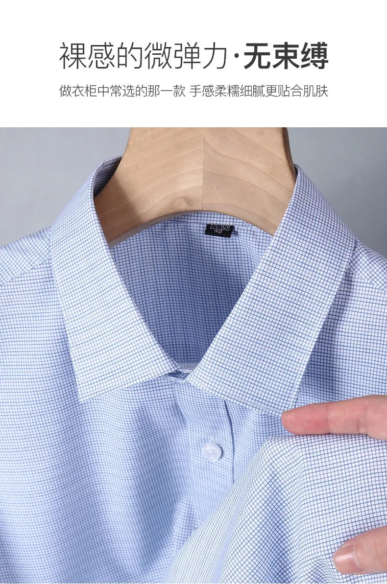 Four seasons new men's long sleeve thin check shirt business casual social wear easy to take care of perspiration breathable