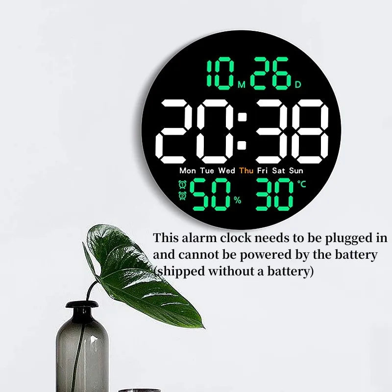 10 Inch Remote Control Digital Wall Clock Temperature Humidity Date Week Timing Countdown 2 Alarm Auto Dimmer LED Alarm Clock