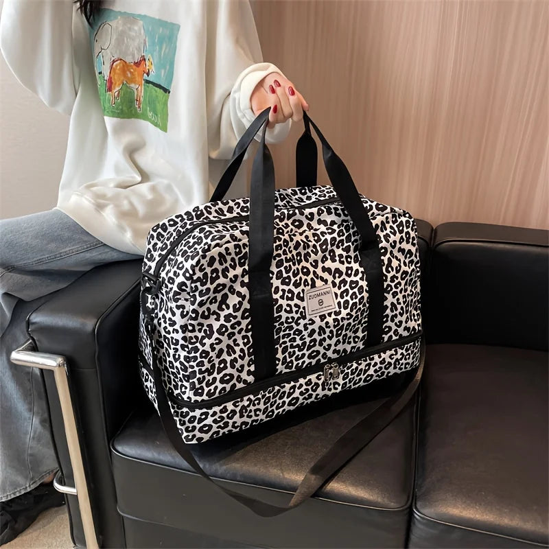 Spacious & Durable Women's Carry-On Travel Bag with Animal Print Nylon Large Capacity Sports Gym Bag Weekend Overnight Bag