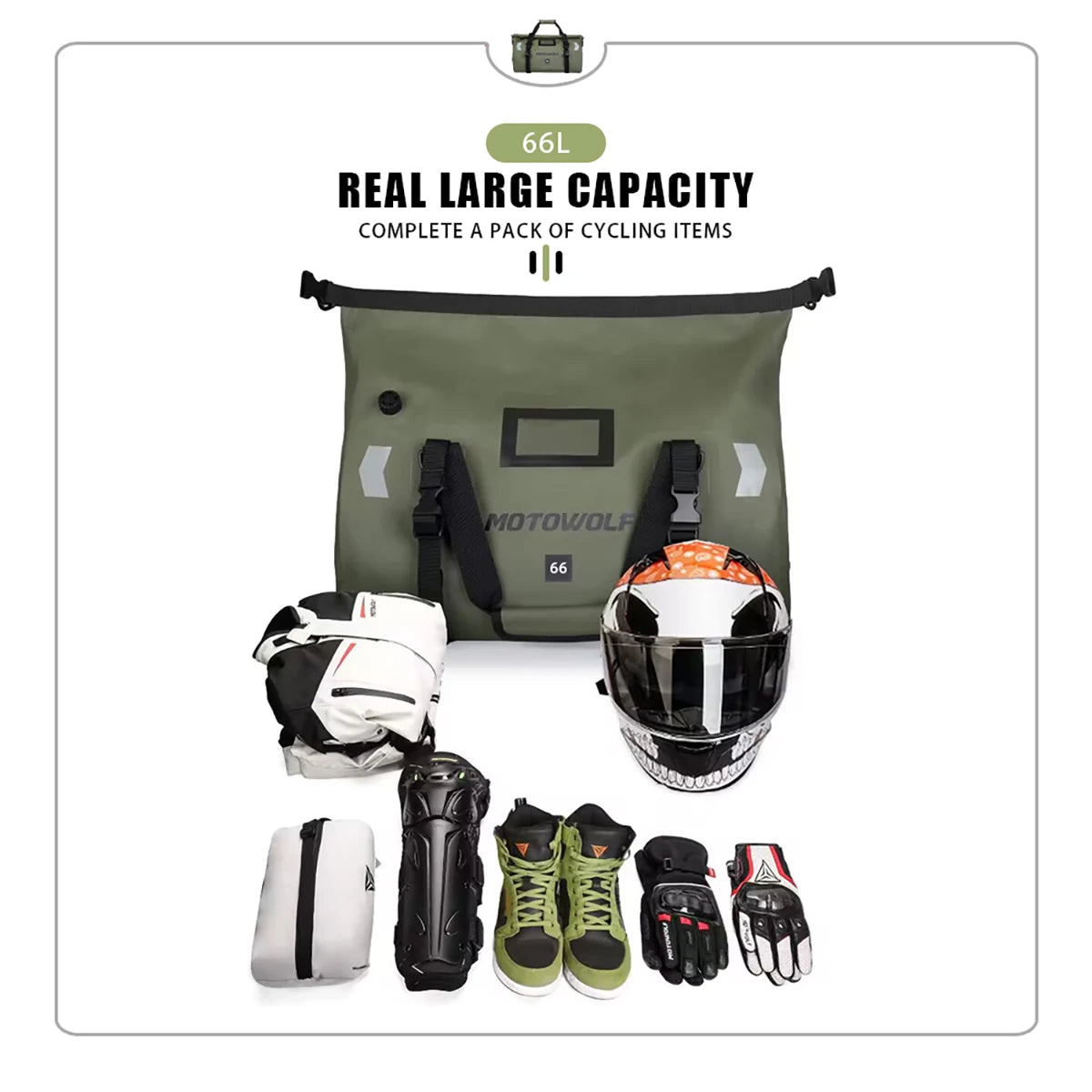 Motorcycle Dry Bag Waterproof Reflective Tail Duffle Bag Skiing Travel Hiking Camping Boating Riding Fishing Outdoor Luggage