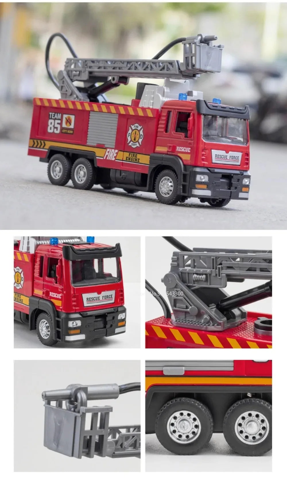 1:32 Scale Water Spray Fire Truck Model Ladder Trucks Toy Car Sound Light Pull Back Doors Opened Vehicle Collection Boys Gift