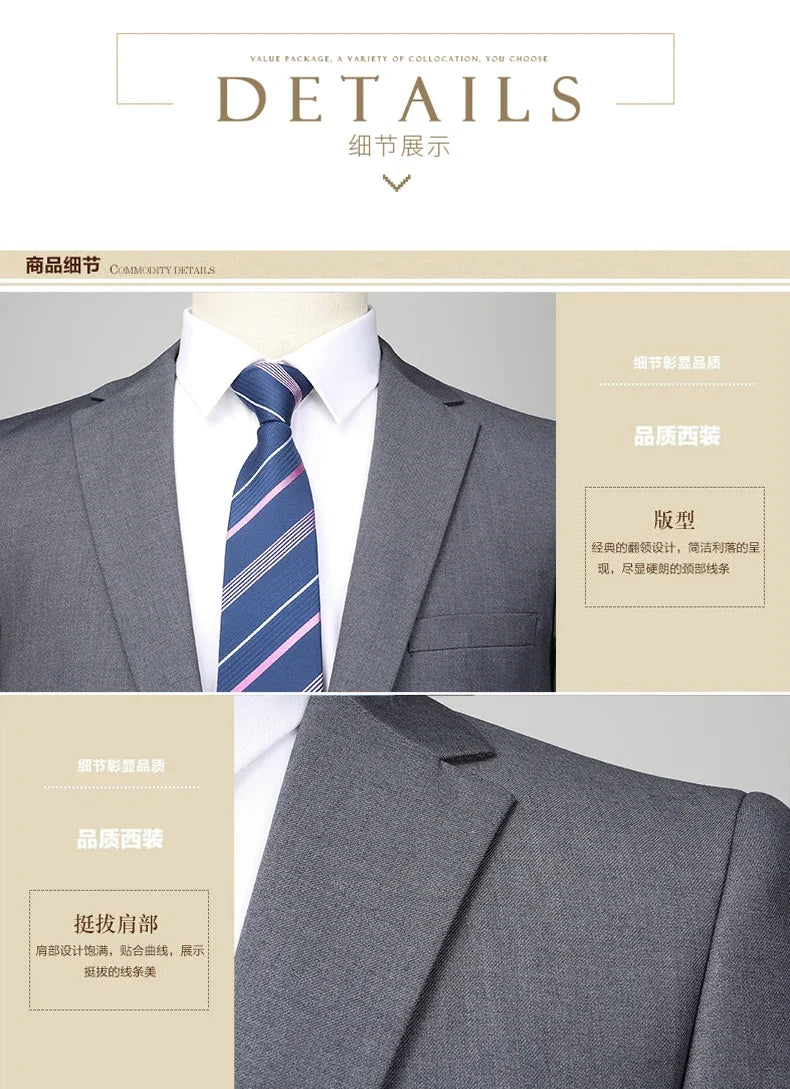 Men's 2024 Slim-fit Two-button Business Suit Professional Work Formal Two-piece Set Trousers Included S-6XL